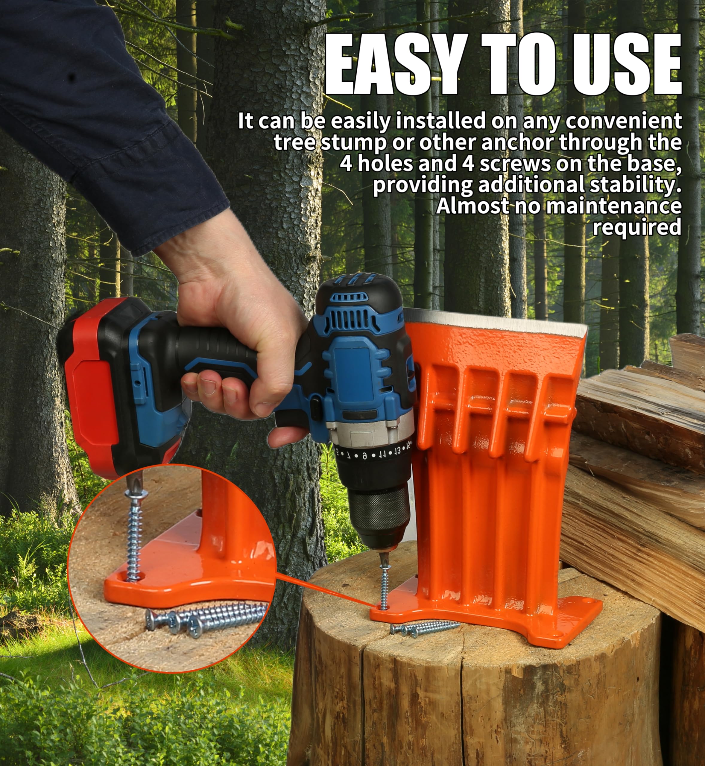 SPEED FORCE Kaminholz Anzündholz Holzspalter - Keine Axt! Keilspitze Spalten Brennholz 15.2 cm orange mit Sicherheitsabdeckung