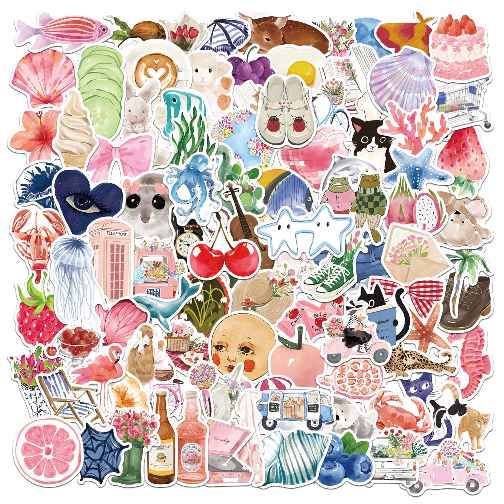 Durdiiy 100PCS DIY Waterproof Watercolor Diary Graffiti Stickers, Cute Aesthetic Stickers, Journal Stickers, Laptops, Notebooks, Scrapbooks, Suitable for Girls, Teens, Adults (Pastel Colors)