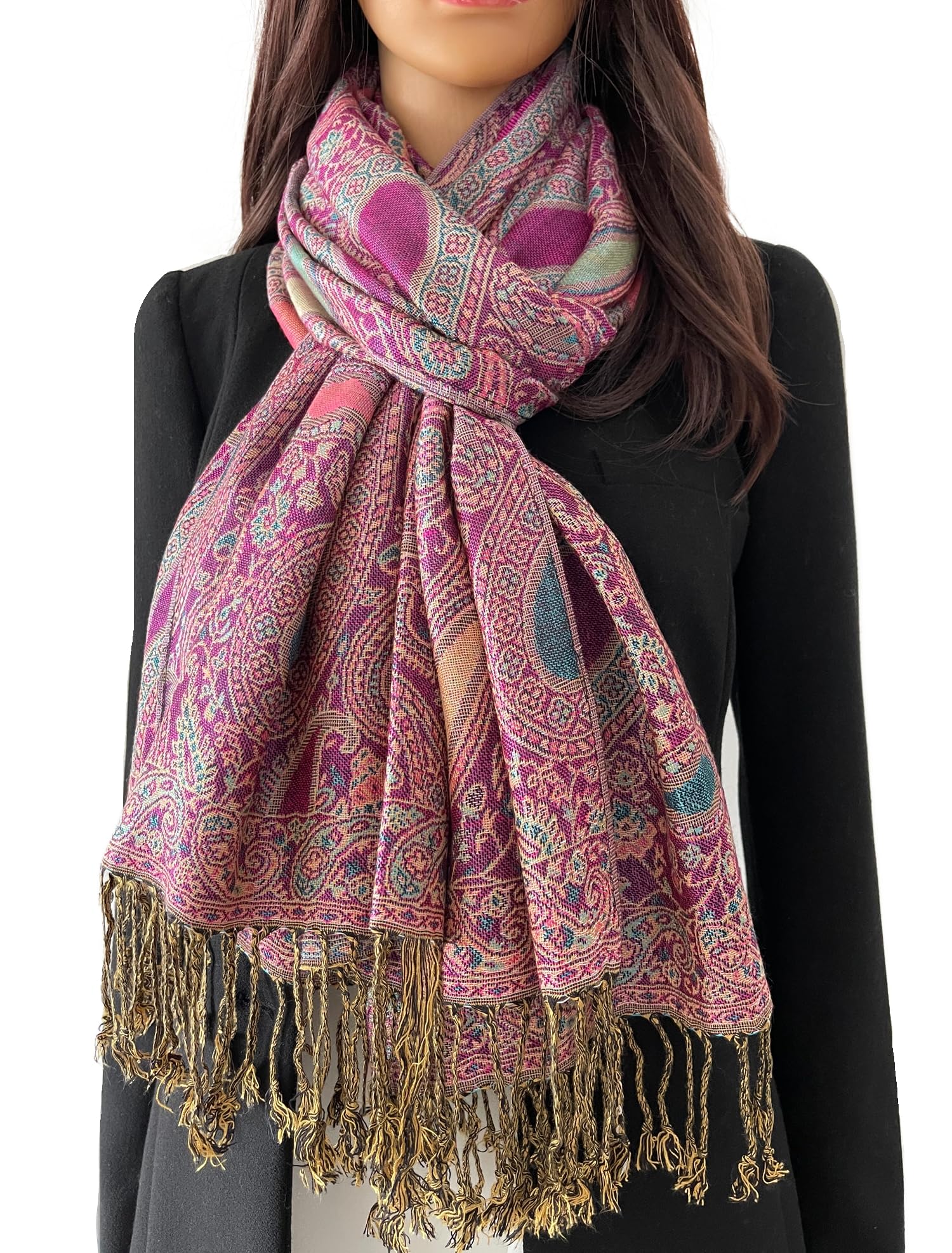 Women Pashmina Scarf Shawl Wrap - Large Long Paisley Floral Rainbow Ladies Scarves, Wearable Blanket Scarf, Womens Winter Scarfs, Indian Shawl Wedding Evening Stole, Head Scarf Neck