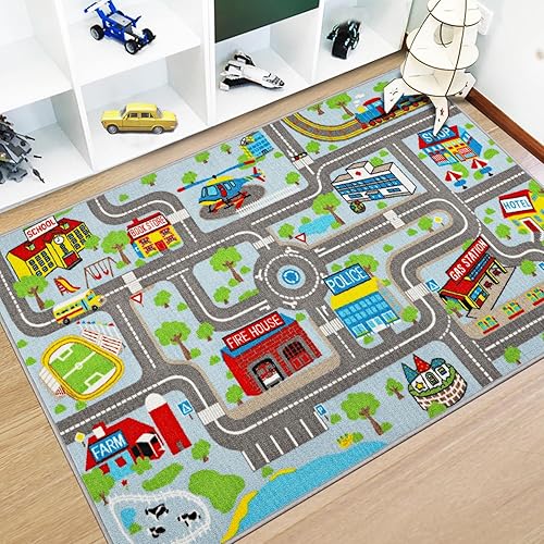 Capslpad Kids Rug Educational Play Rug 5.2'x3.3' Traffic Road Kids Play Car Mat Large Learning Play Game Area Rug Kids Carpet for Playroom Living