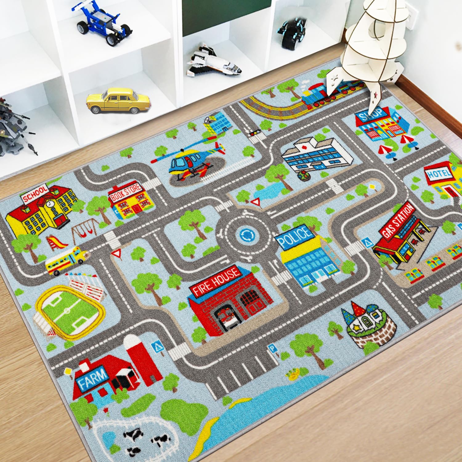 Capslpad Kids Rug Educational Play Rug 5.2'x3.3' Traffic Road Kids Play Car Mat Large Learning Play Game Area Rug Carpet for Playroom Living Room