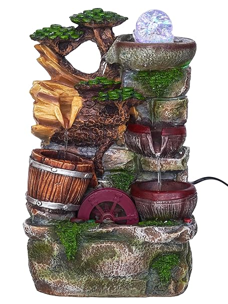 Craft Smith Polyresin Designer Tabletop Indoor Water Fountain for Home Decor with Multicolour LED, Speed Controller Pump & Crystal Ball (Size: 23 x 18 x 36 CM | Colour: Multi|Weight: 1600 Gram)