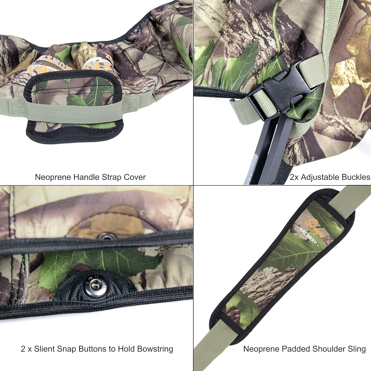 SUNYA Neoprene Compound Bow Sling, Silent Hunting or Fast Movement 2 Carrying Modes Switchable. Removable & Adjustable Shoulder Strap. Camouflage Fabric.