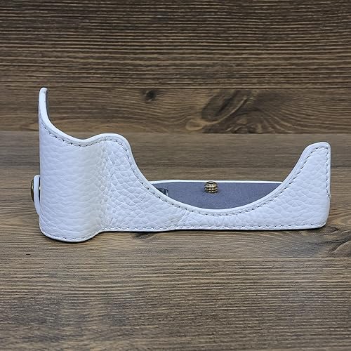 Miniatura 6 de Funda R50, hecha a mano de piel auténtica para media cámara para Canon Eos R50 versión de apertura inferior + correa de mano (blanco)