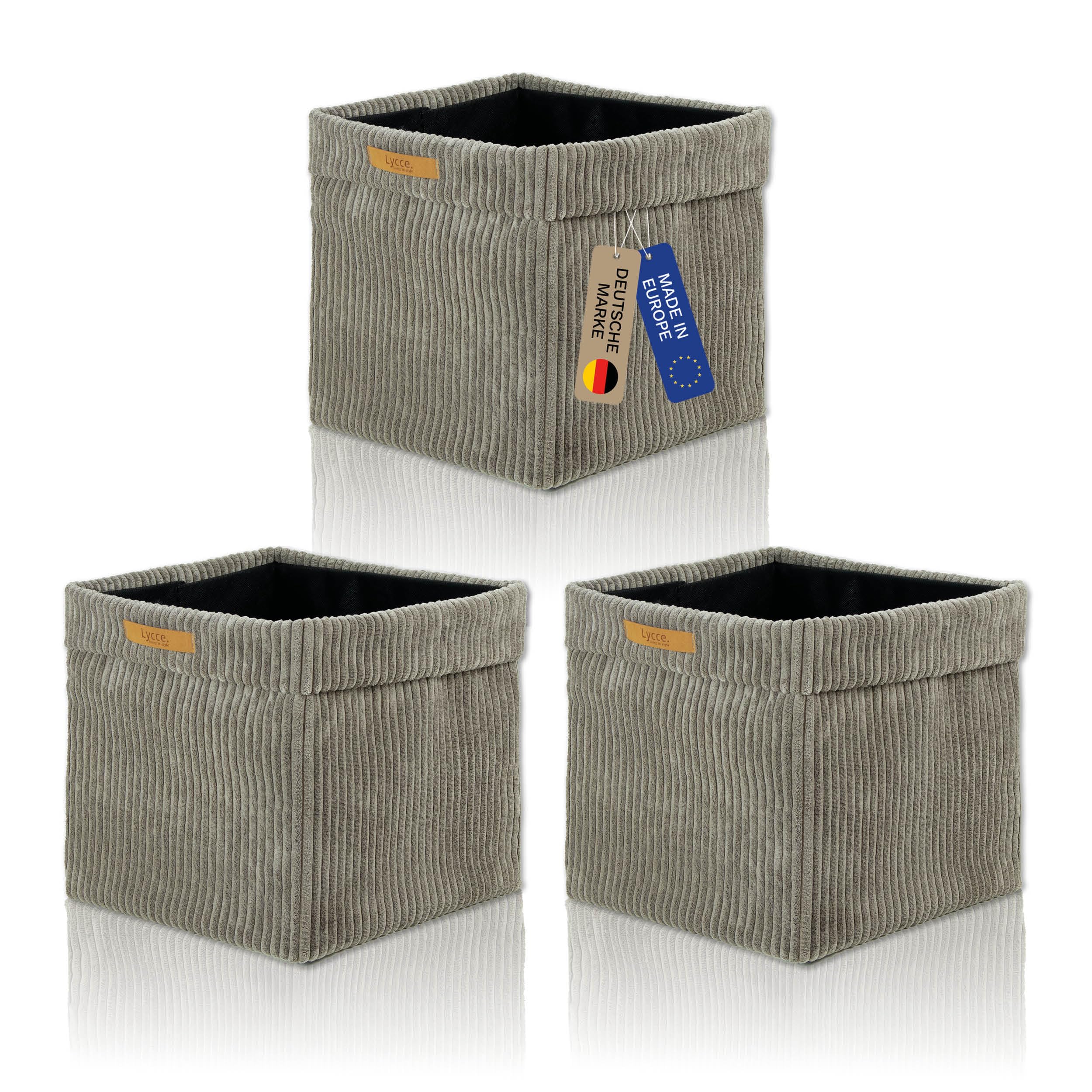 Lycce Kallax Box Cord, kosz do przechowywania na regał Kallax, składane pudełko 33 x 33 x wys. 31 cm (taupe, 3 sztuki w zestawie)