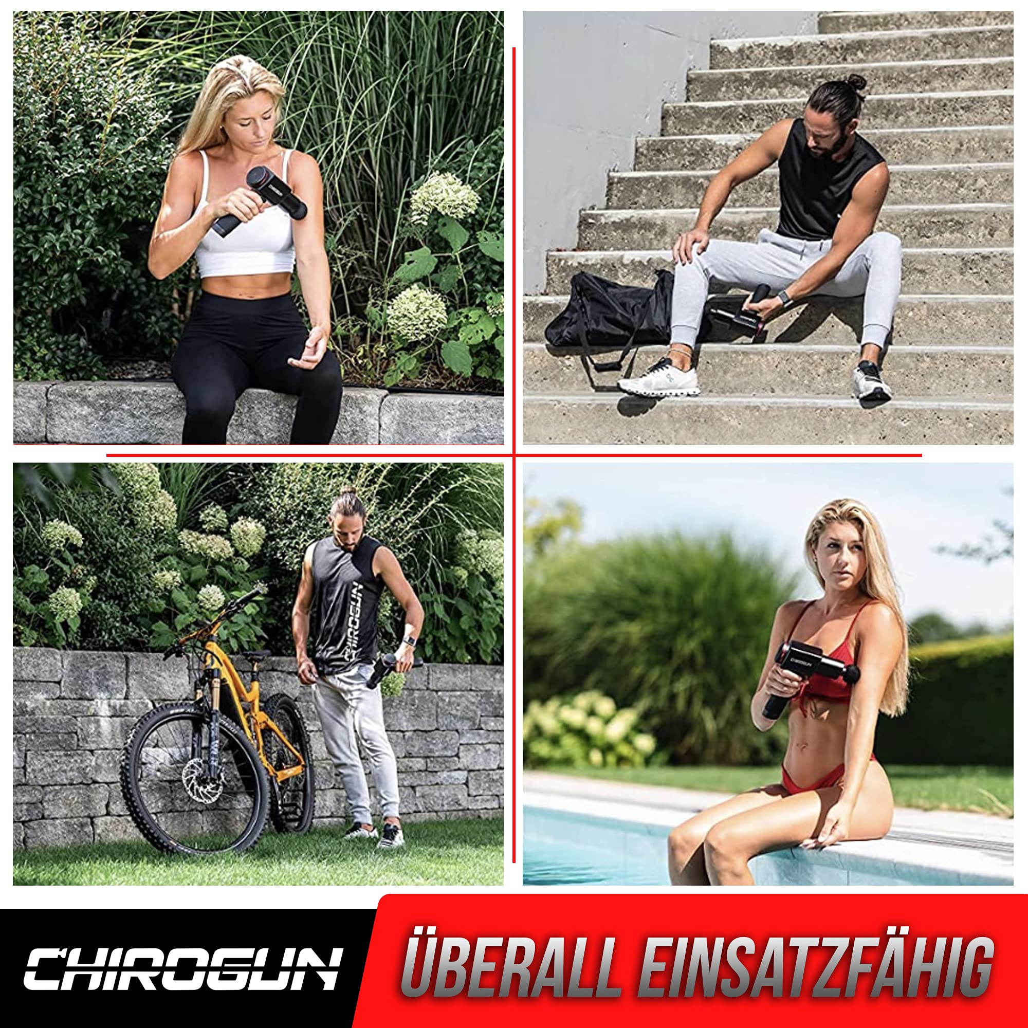 ONE Massagepistole - Elektrische Massage Gun mit 7 Aufsätzen, Premium Massage Pistole aus Edelstahl mit 6 optimalen Intensitätsstufen, Massagegerät Rücken Nacken Schulter Füße mit 7h Akku