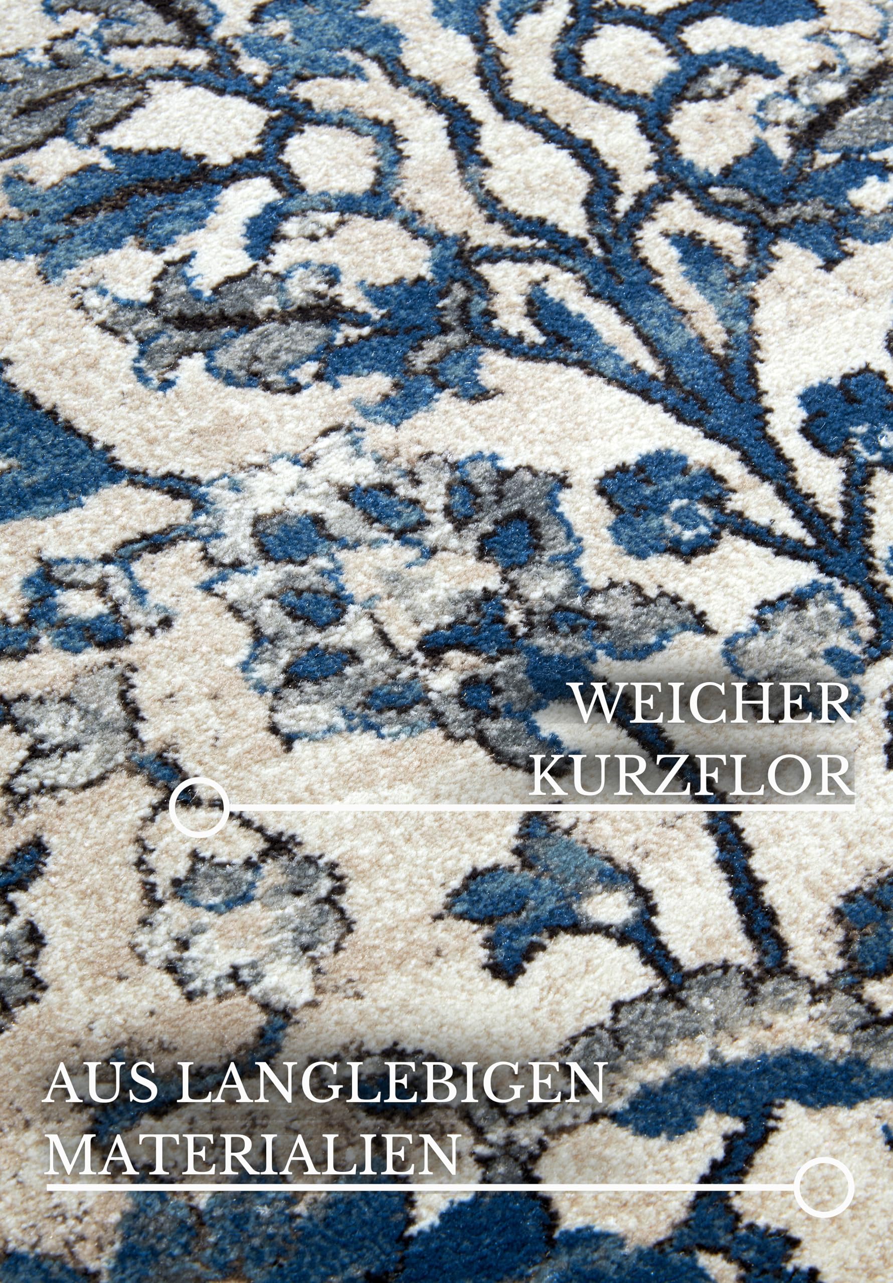Villeroy & Boch Tapis Ernest à Poils Courts - Tapis de Salon Classique - Tapis Traditionnel pour Salon, Chambre à Coucher, Salle à Manger, Couloir, Cuisine - Bleu crème, 80 x 240 cm