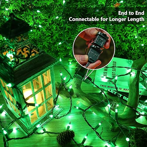 Miniatura 4 de BrizLabs Guirnalda de luces verdes para el día de San Patricio, 50 luces incandescentes de Navidad, juego de mini luces verdes conectables, cadena