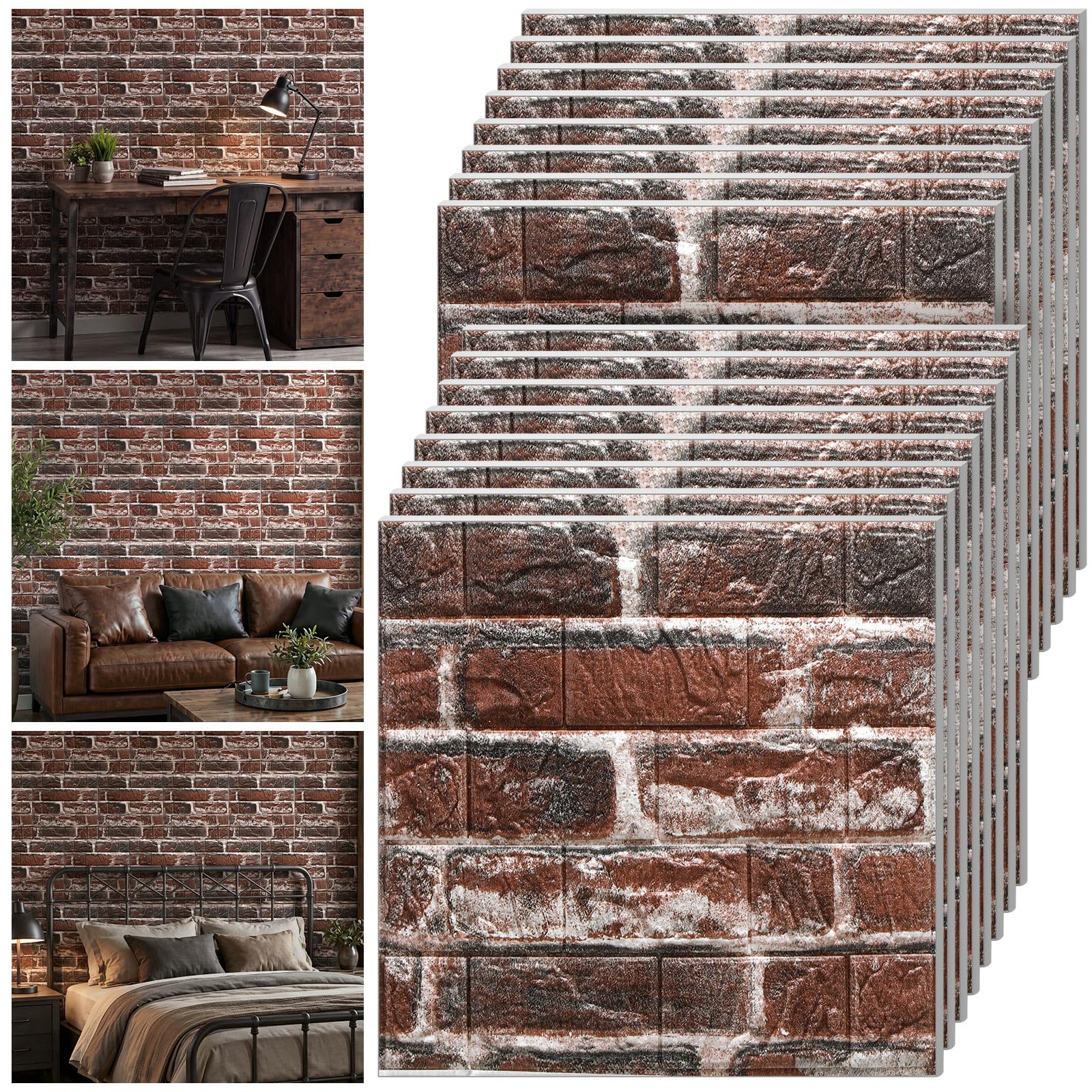 Tinlade 45 Pcs 3D Wall Panels Peel and Stick Wallpaper Foam, Red Brick