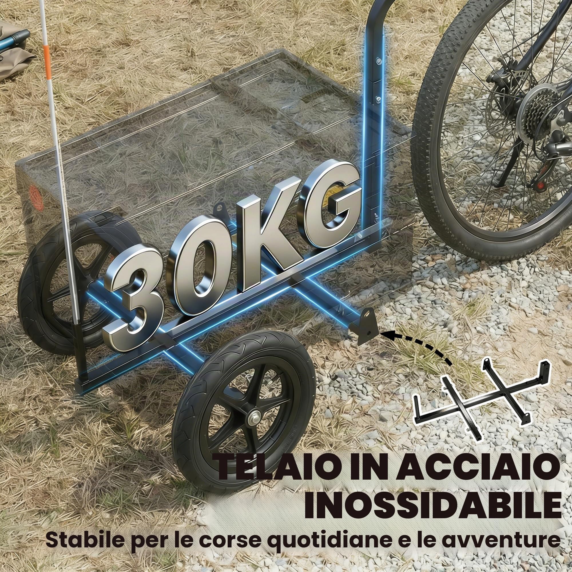 SPORTNOW Rimorchio Bici Cargo Pieghevole Cassa Plastica 65L Coperchio Nero | Carrello da trasporto 30 kg, sgancio rapido, carrello da giardino, ruote 12", adesivo riflettente, bandiera