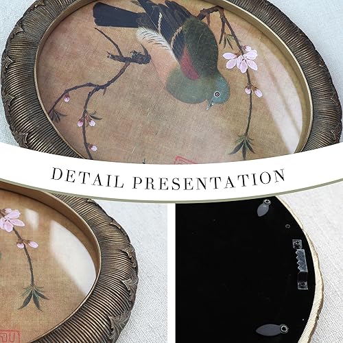 Miniatura 3 de Zelvix Arte ovalado enmarcado de resina en relieve, arte de caligrafía floral y de pájaro para colgar en la pared, marco ovalado de 8 x 10,
