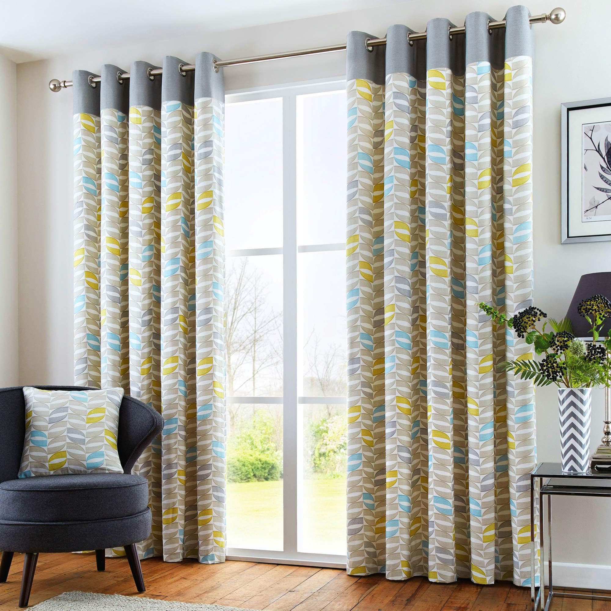 Fusion - Copeland - 100% Cotton Ready Made Pair of Eyelet Curtains - 66" Width x 72" Drop (168 x 183cm) in Duck Egg