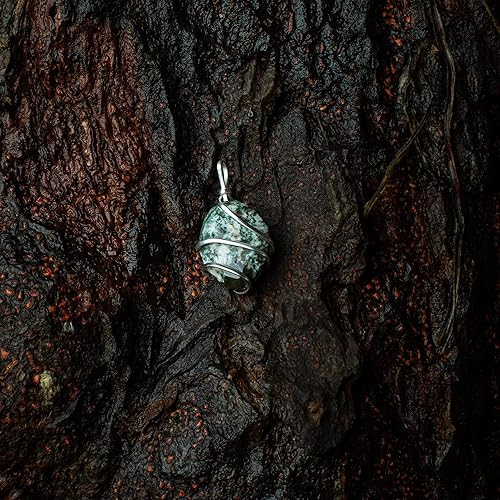 Miniatura 5 de AYANA - Collar con colgante de cristal curativo envuelto en forma de ágata de árbol para mujer, piedra de paz interior y autorreparación, chakra del