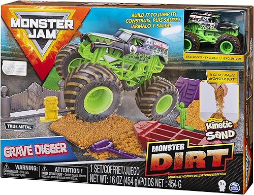 Miniatura 7 de Monster Jam, Grave Digger Monster Dirt Deluxe Set, con 16 onzas de Monster Dirt y camión Monster Jam fundido a escala 164 oficial