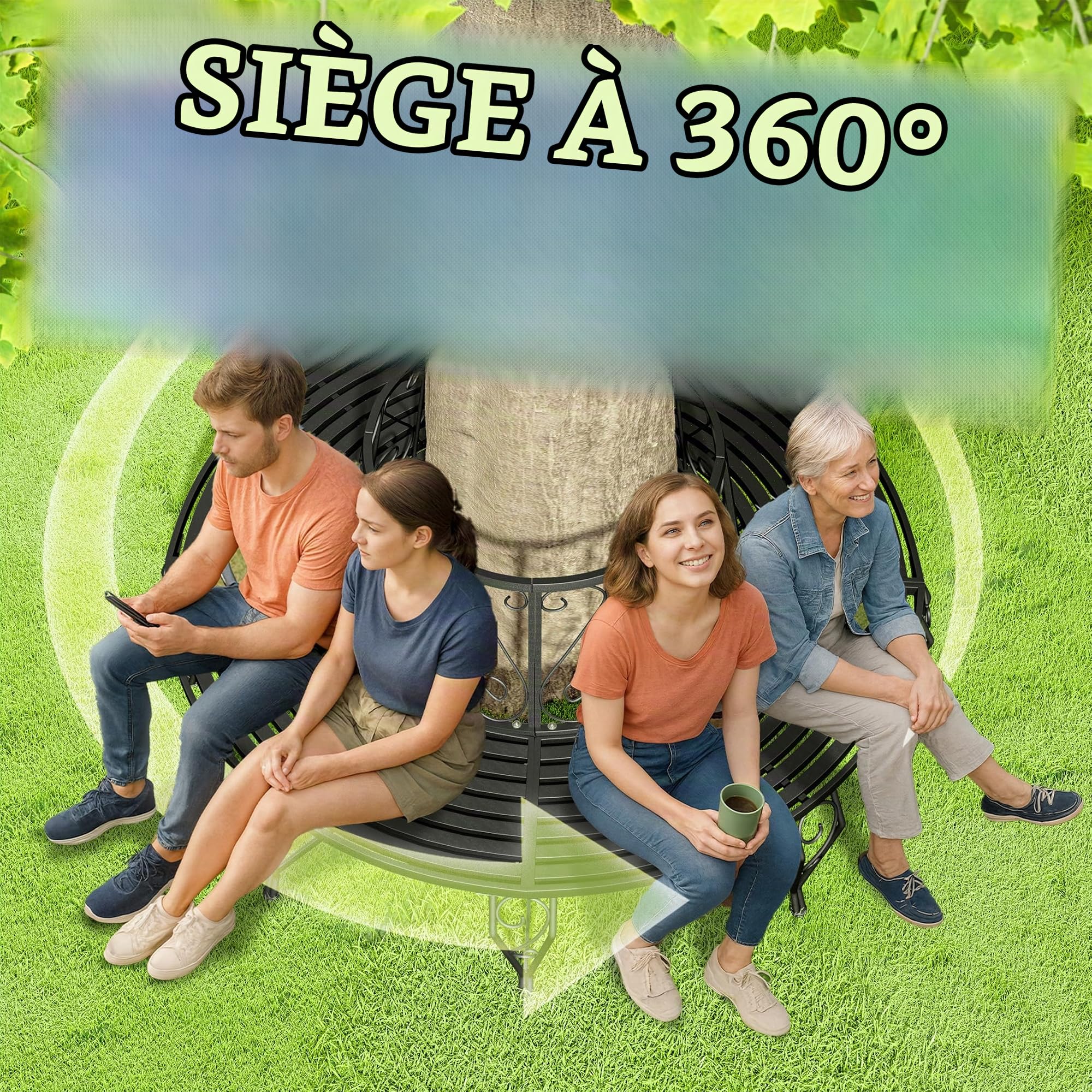 Casaria® Banc de Jardin Rond Noir Ø160 cm Acier