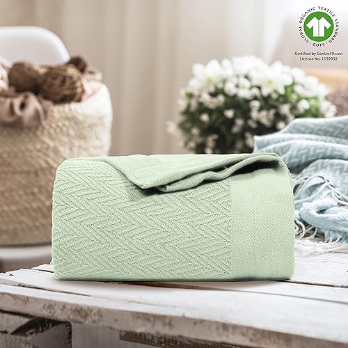 Miniatura 9 de Manta de algodón orgánico 100 % certificado GOTS, supersuave y transpirable, diseño de espina de arenque