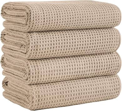 Microfiber Waffle Bath Towels, 4 Pieces, Soft, Absorbent, Fast Drying, Lint Free 430 GSM 27x55/68.58 cm x139.7 cm