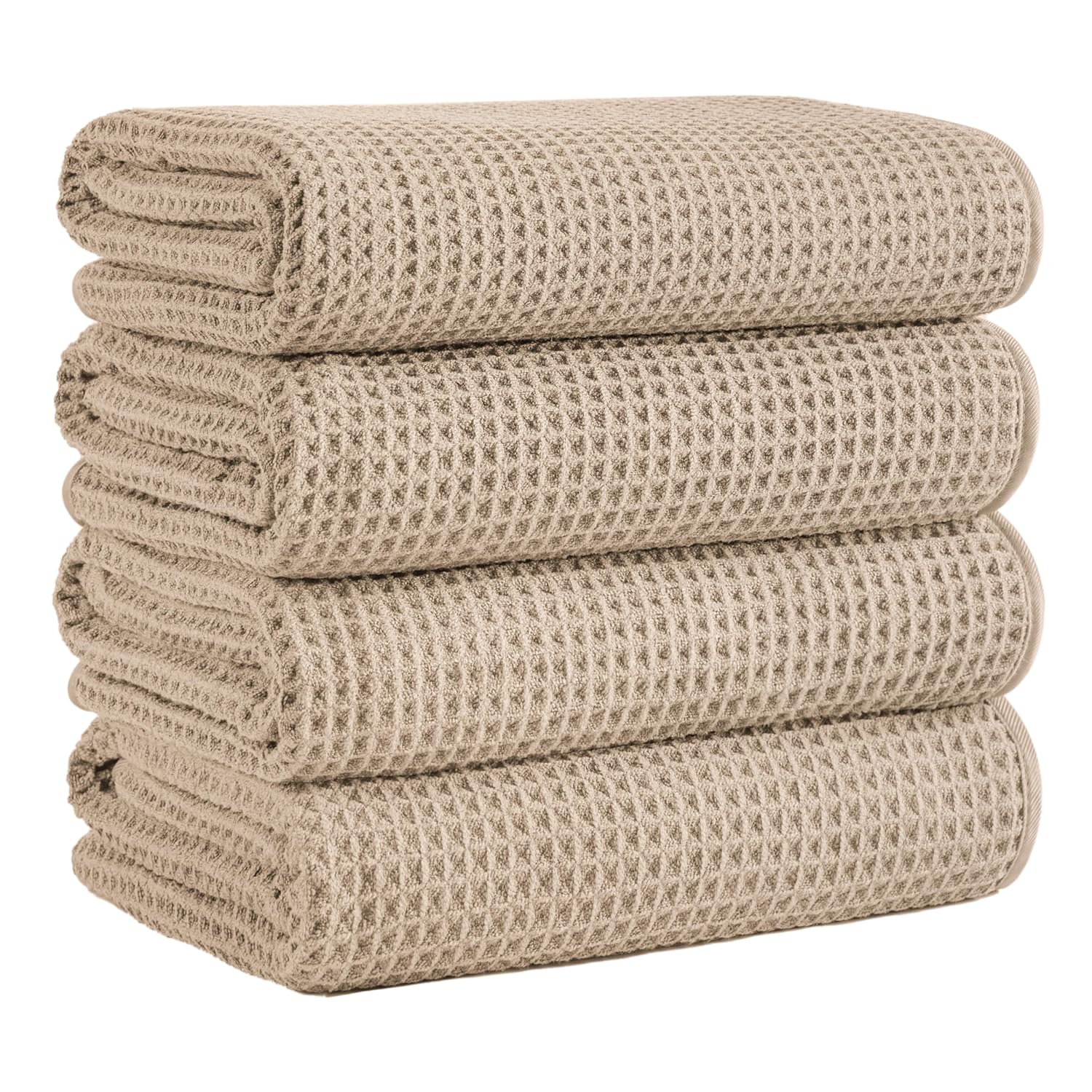 Microfiber Waffle Bath Towels 4 Pieces Soft Absorbent Fast Drying Lint Free Beige