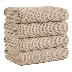 Microfiber Waffle Bath Towels 4 Pieces Soft Absorbent Fast Drying Lint Free 430 GSM Beige