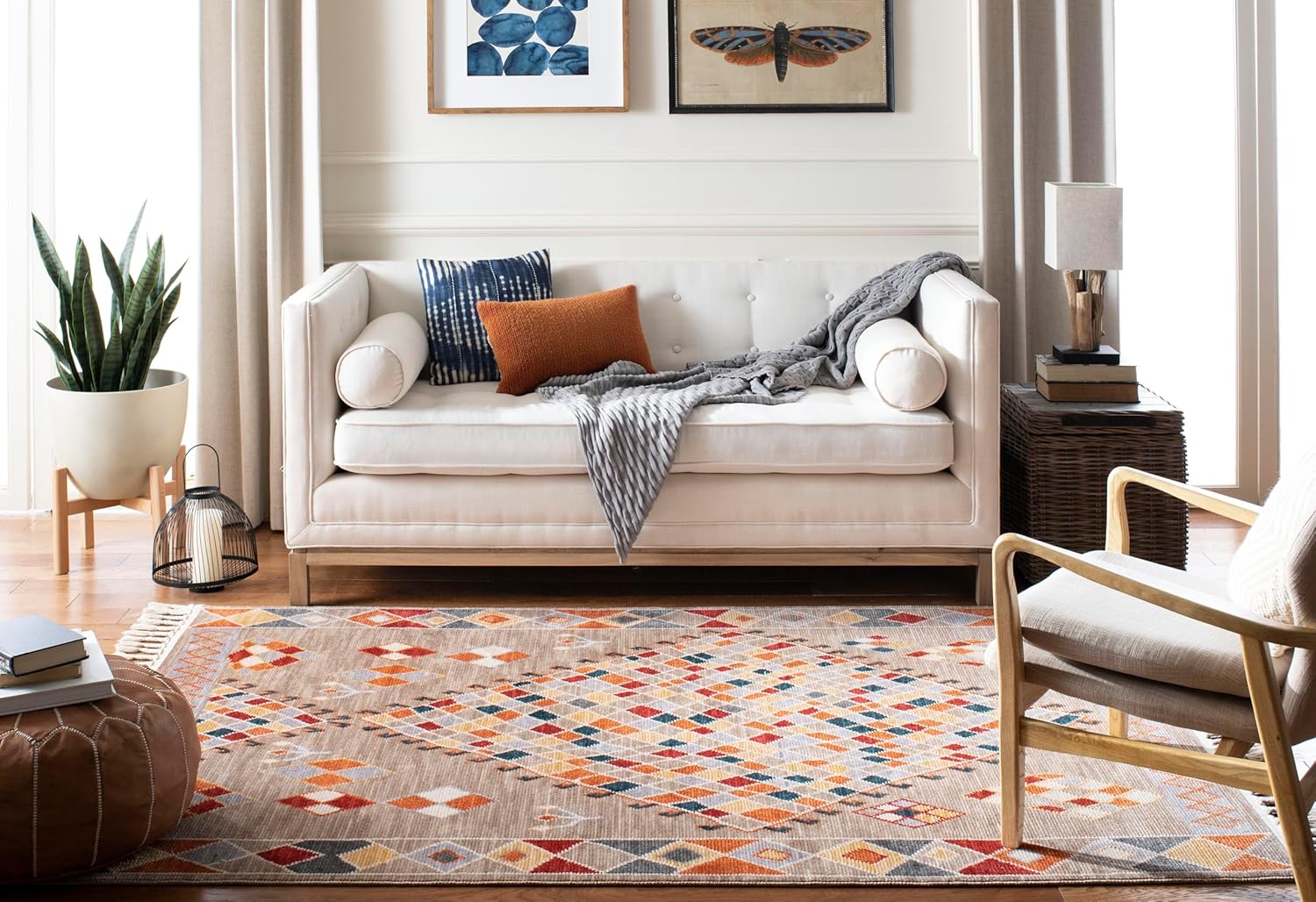 SAFAVIEH Farmhouse Collection Runner Rug - 2'1" x 8', Taupe & Navy, Boho Moroccan Tribal Tassel Design, Non-Shedding & Easy Care, Ideal for High Traffic Areas in Living Room, Bedroom (FMH852E)