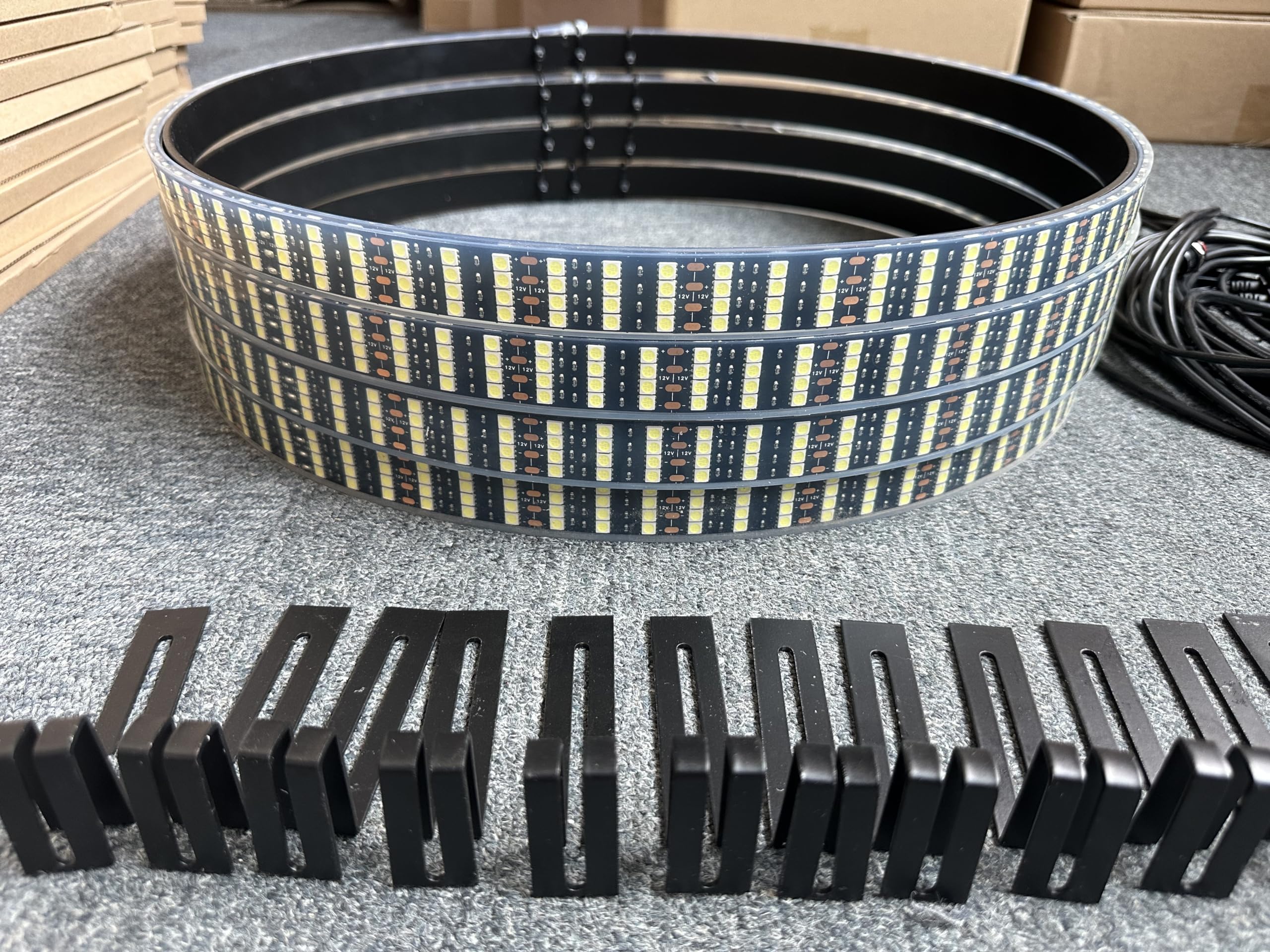 Sando Tech 17.5'' Quad Row Pure White Strobe/Breathe LED Wheel Ring Light Switch/Remote Ctrl Sturdy Black Iron Ring Black Base LED Wheel Well Light Rim Light for Car Truck