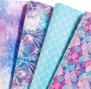 U'COVER Birthday Wrapping Paper for Girls Boys Kids Baby Shower Women Men Mermaid Scale Scallop Galaxy 12 Folded Sheet 4 S...