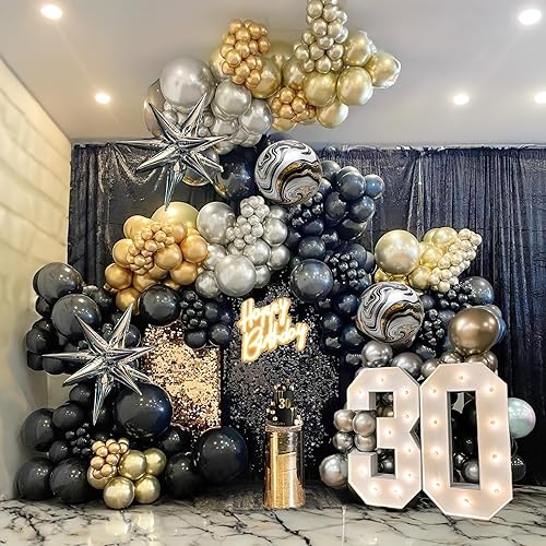 Miniatura 6 de Kit de arco de guirnalda de globos negros y dorados, 132 piezas de 5, 10, 12, 18 pulgadas, globos metálicos de mármol negro blanco y dorado para