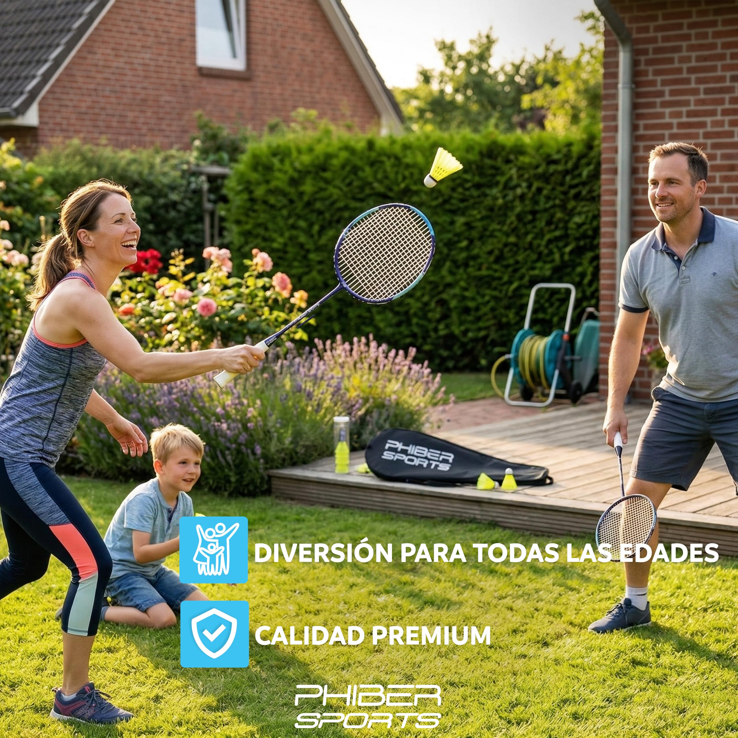PHIBER-SPORTS Juego de raquetas de bádminton 2 raquetas 3 volantes bolsa para jardín parque