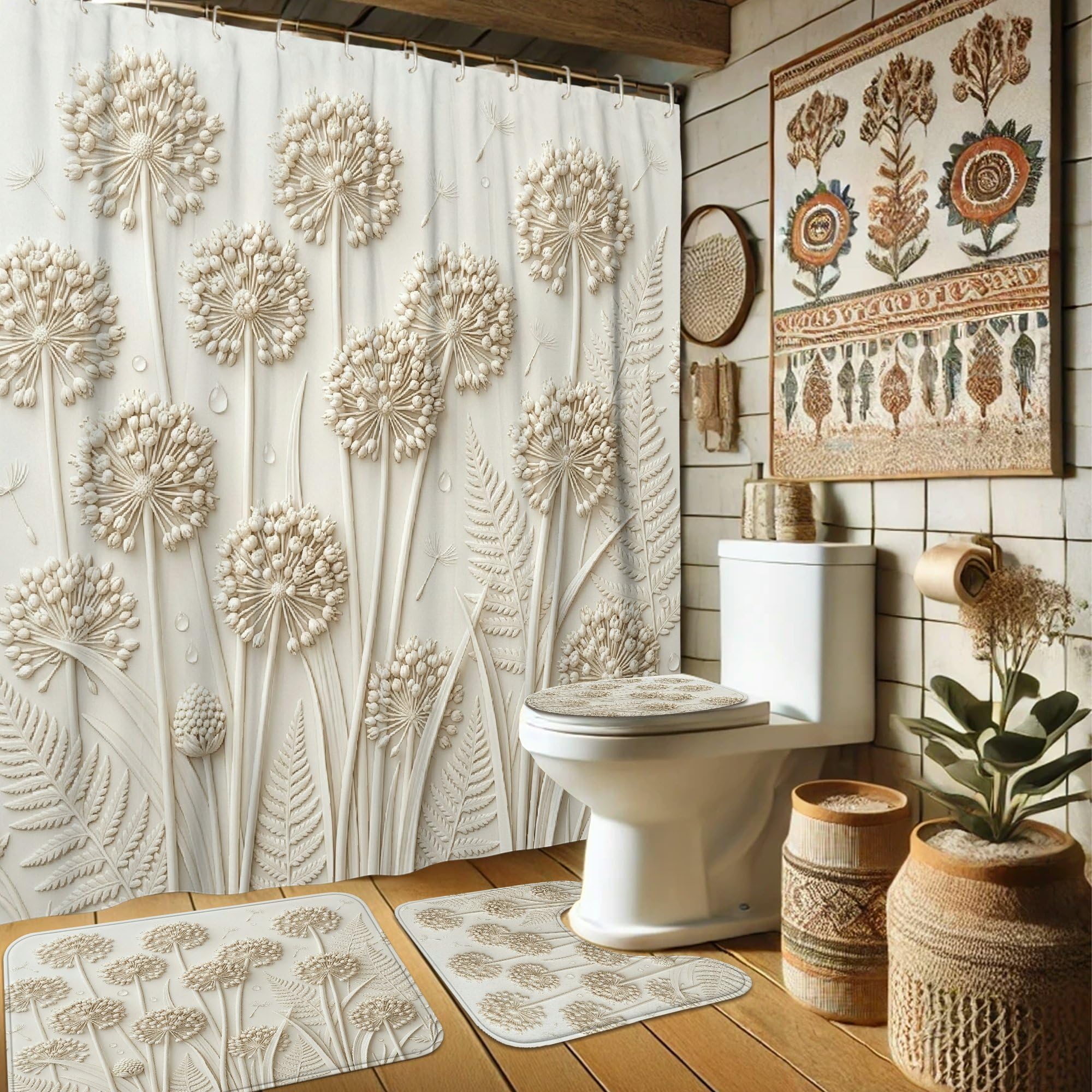 Ensemble rideau de douche pissenlit pour recréer la sérénité d'une fleur naturelle