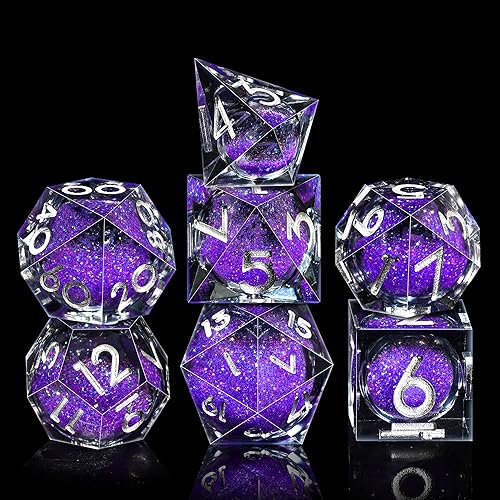 Miniatura 136 de AUSTOR Juego de dados DND de resina de núcleo líquido, de borde afilado, 7 troqueles, juego de dados DND de arena movediza hechos a mano