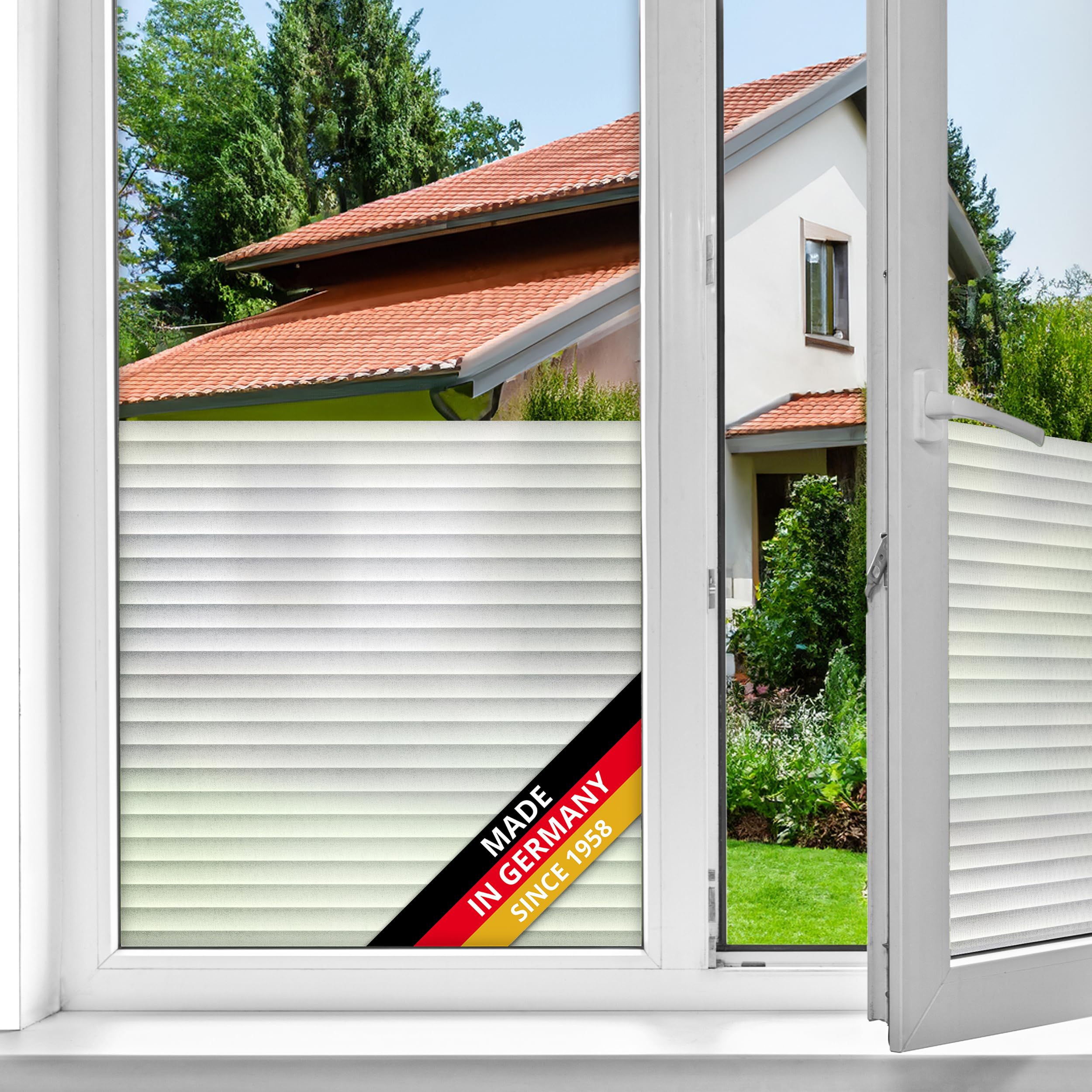 d-c-fix window film privacy Jalousie – 45cm x 2m – self adhesive vinyl films for glass windows with a modern stripe pattern – opaque, frosted, decorative for bathroom, home & kitchen