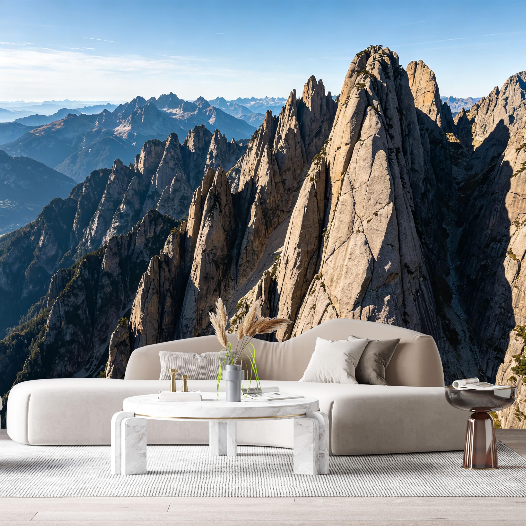 Custom Size Wall Murals Majestic Mountain Landscape Rocky Peaks Blue Sky Panorama SelfAdhesive Wall Fabric Removable Large Wallpaper for Photo Living Room