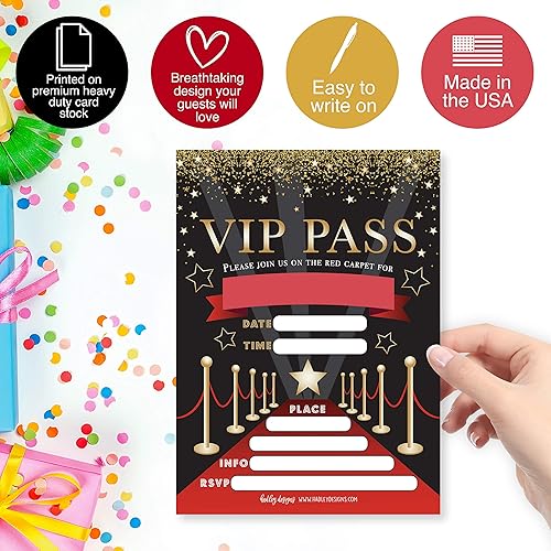 Miniatura 4 de Hadley Designs 25 invitaciones VIP: elegantes invitaciones de cumpleaños VIP para niños y adultos, invitaciones de fiesta VIP premium para noches de
