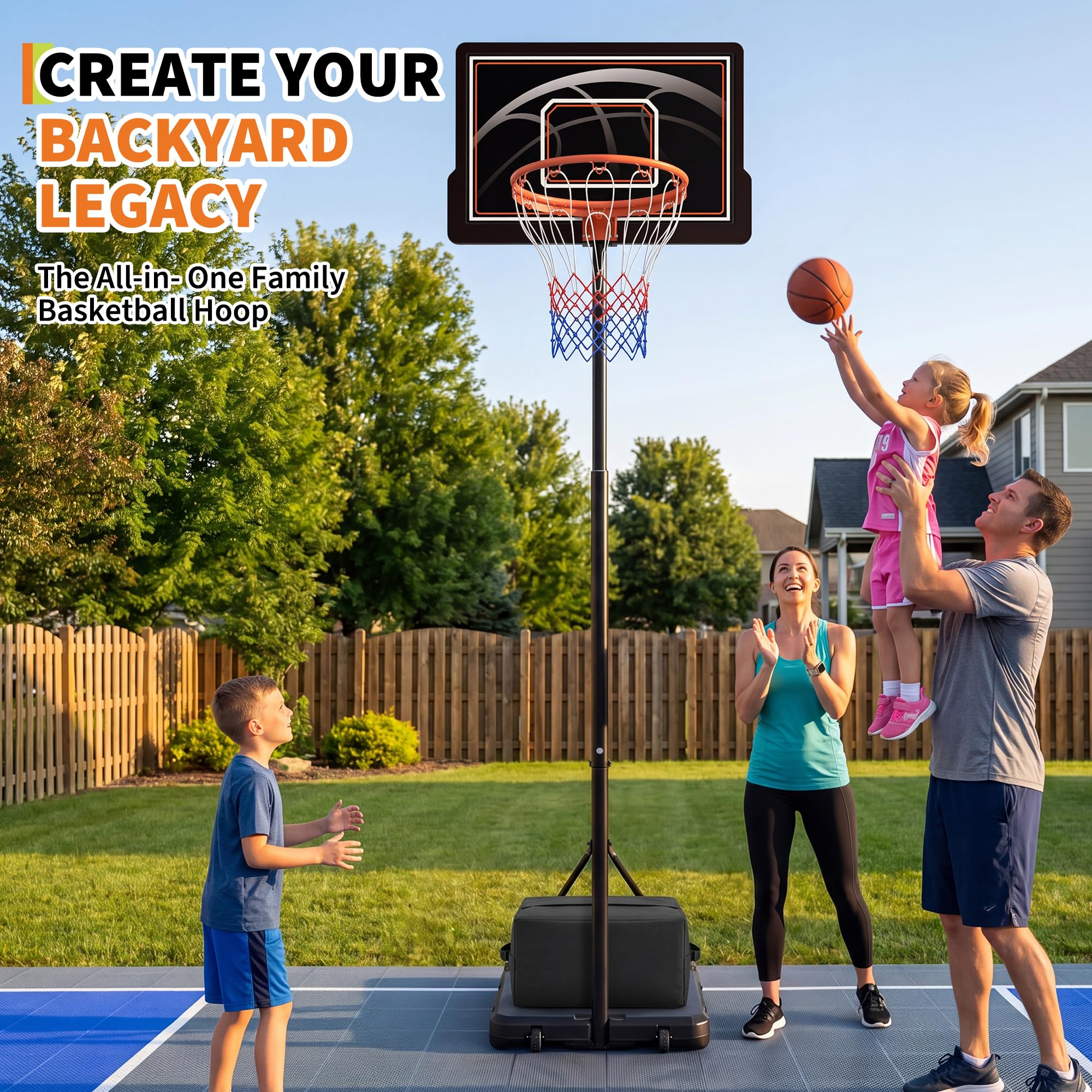 Basketballkorb Outdoor Höhenverstellbar Mit Ständer & Rollen, Höhe, Transparenter PC-Rückwand, Stabiler Basketballständer Mobil Für Jugendliche & Erwachsene