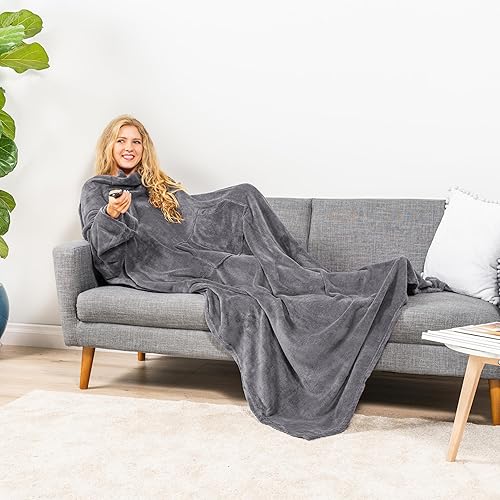 Miniatura 5 de PAVILIA Manta con mangas para adultos, mujeres y hombres, manta suave y cálida de forro polar, manta de regalo Negro -,Marrón,Burrito Beige,Carbón