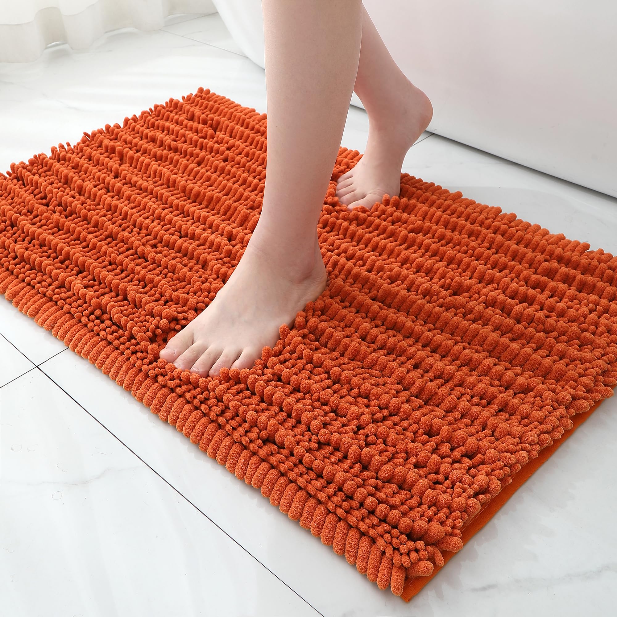 FLOLEOPA Soft Plush Microfiber Bathroom Rugs, Absorbent Bath Rugs Non Skid Machine Wash Dry Bath Mats for Tub,Shower and Bath Room Floor Mats(Burnt