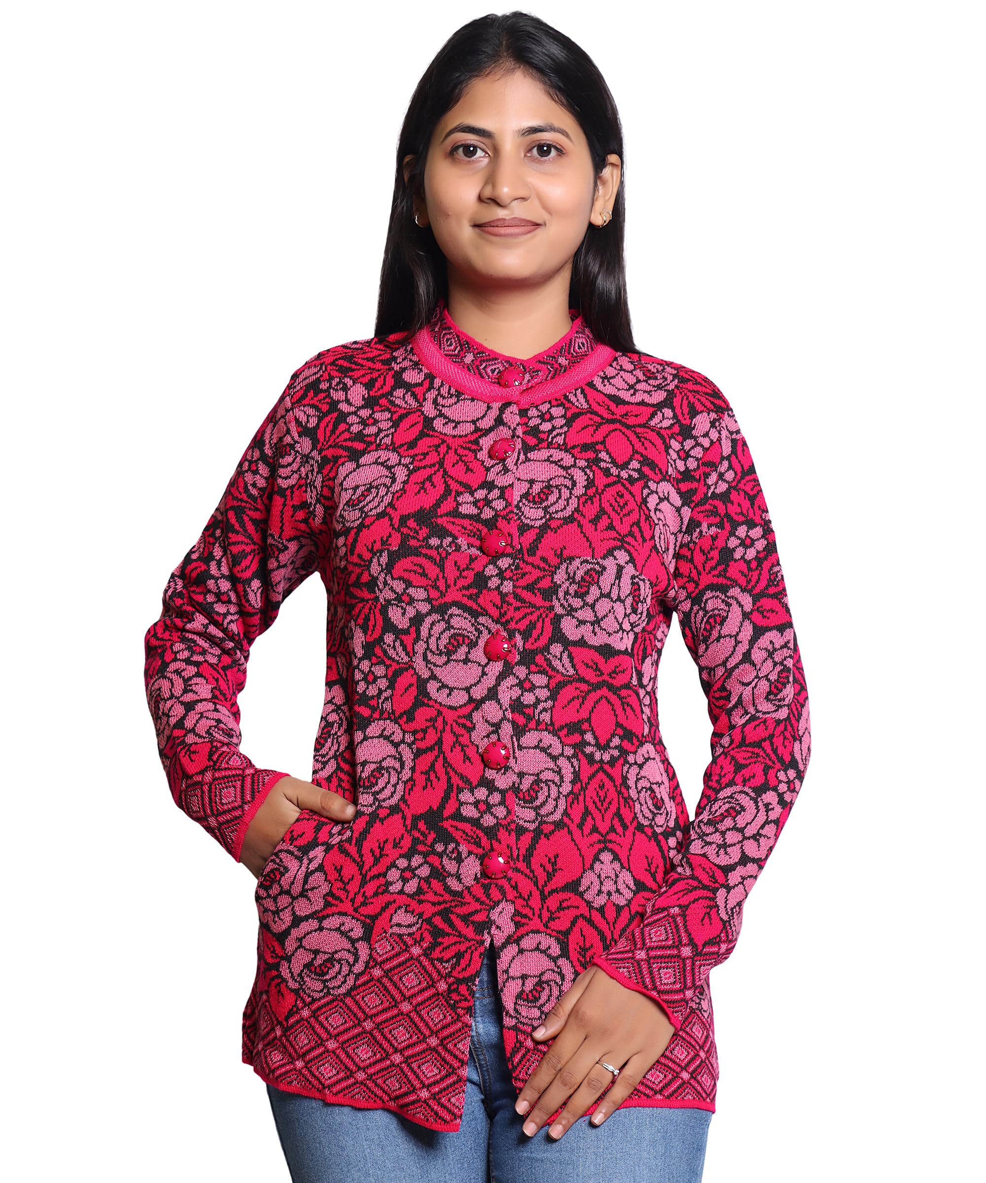 Women’s Multicolor Acrylic Winter Cardigan for Light to Moderate Cold-image-44