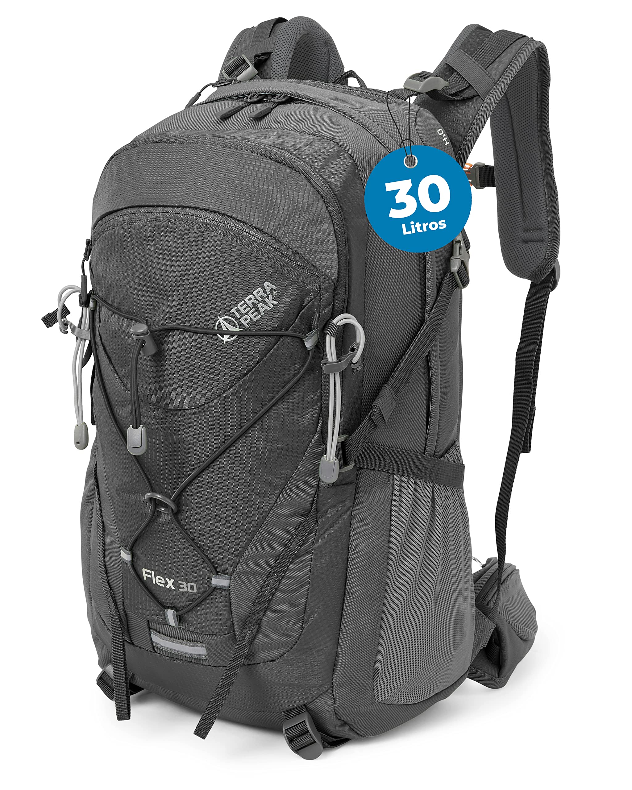 Terra Peak® Mochila de Senderismo 30L para hombre y mujer (FLEX 30 MEDIO) - Mochila de montaña, trekking y viaje para exteriores, ergonómica e impermeable, con ventilación trasera (transpirable)