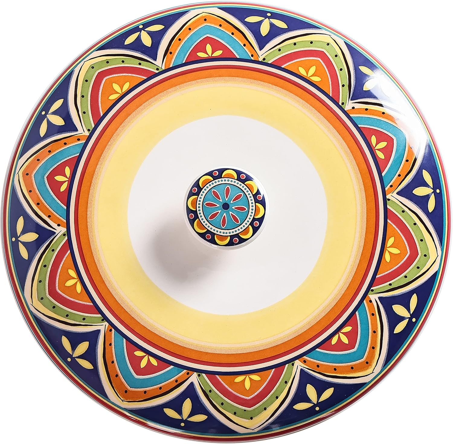 Bico Tunisian Ceramic Tortilla Warmer, 8.9 Inch Tortilla Holder with Lid for Taco Bread Pancake for Mexican Night and Party, Microwave and Dishwasher Safe