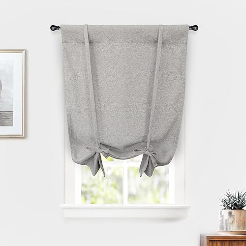 DriftAway Cortina opaca de lino sintético con textura de color sólido para cocina, decorativa, ajustable, con bolsillo para barra, cortinas de lino