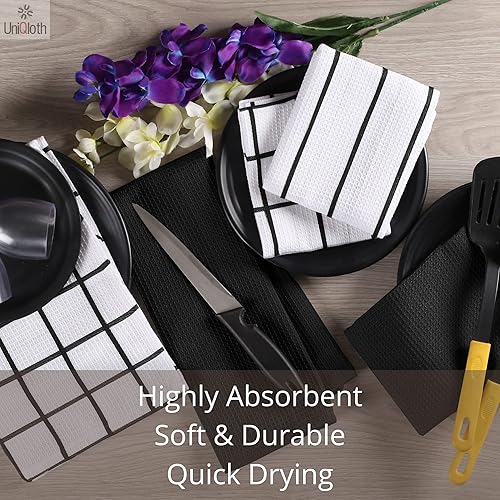 Miniatura 5 de Paquete de 12 paños de cocina surtidos de gofres, 100% algodón, toallas de cocina de granja para colgar, suaves, absorbentes, de secado rápido,