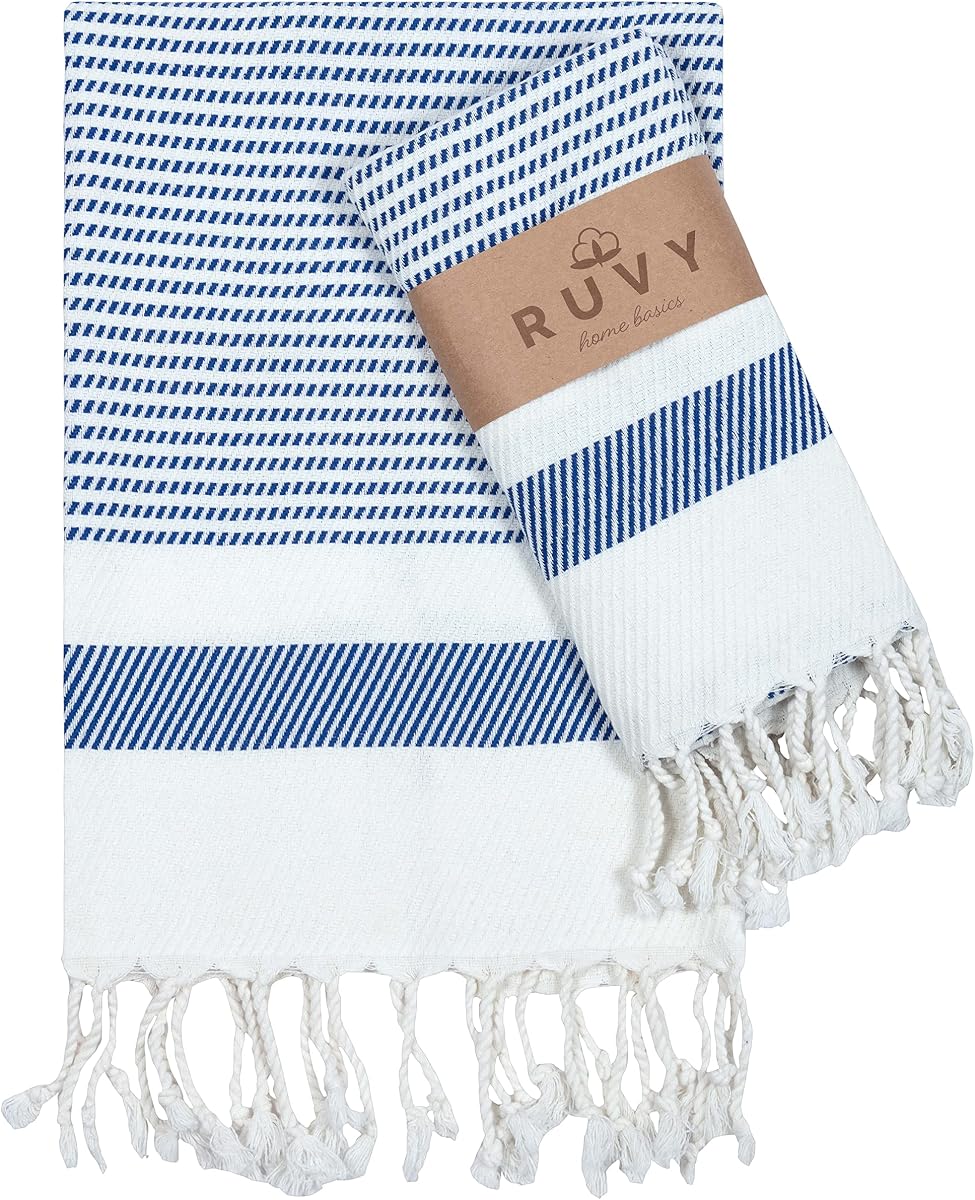 Ruvy Home Basics Toallas de mano turcas para baño Set de 2 | 18"x40", algodón | Toalla decorativa para baño, cocina, paño de cocina, té, yoga, cara, gimnasio - Azul marino