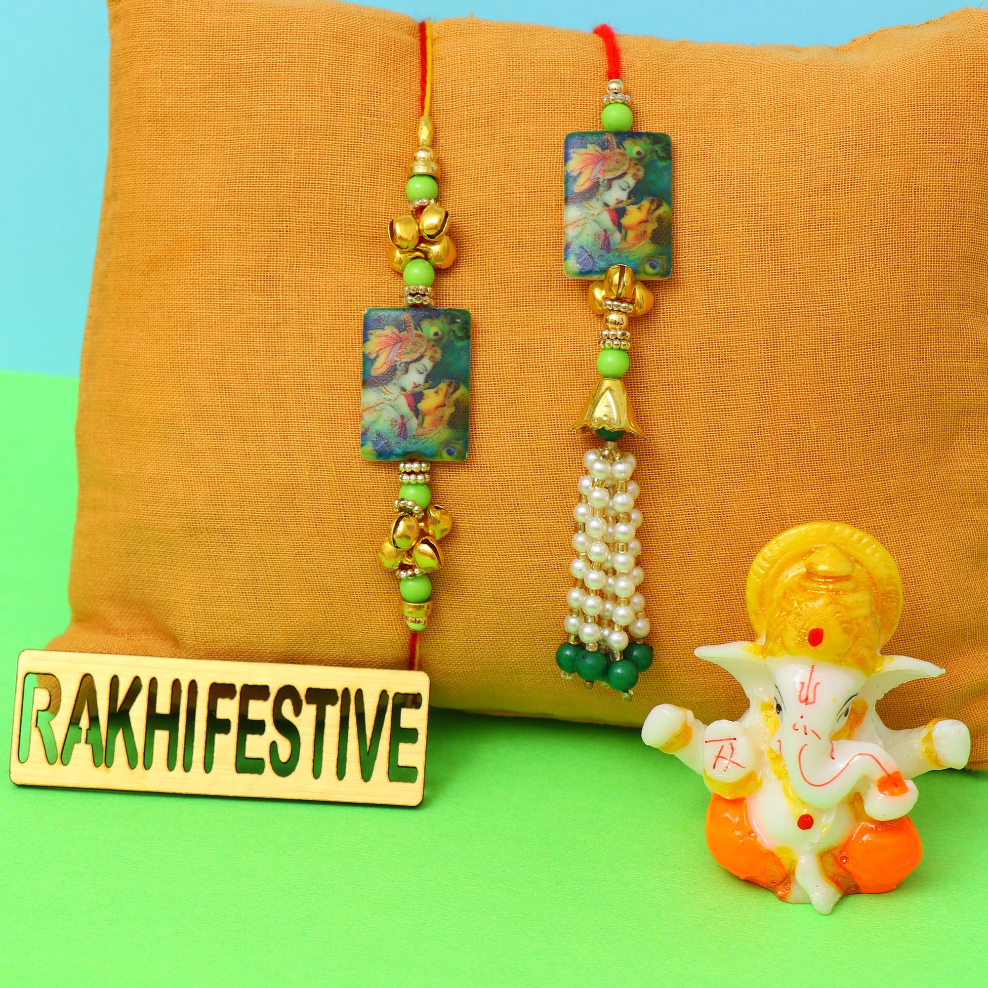 perpetual Rakhi for Brother Bhabhi and Kids Evil Eye Rakhi for Couple with Eco Friendly Ganesha Idol for Home Décor, Cardashboard with Wooden Cutout (Rakhi Hamper) (B0D49LD18H) Amazon Price History, Amazon Price Tracker
