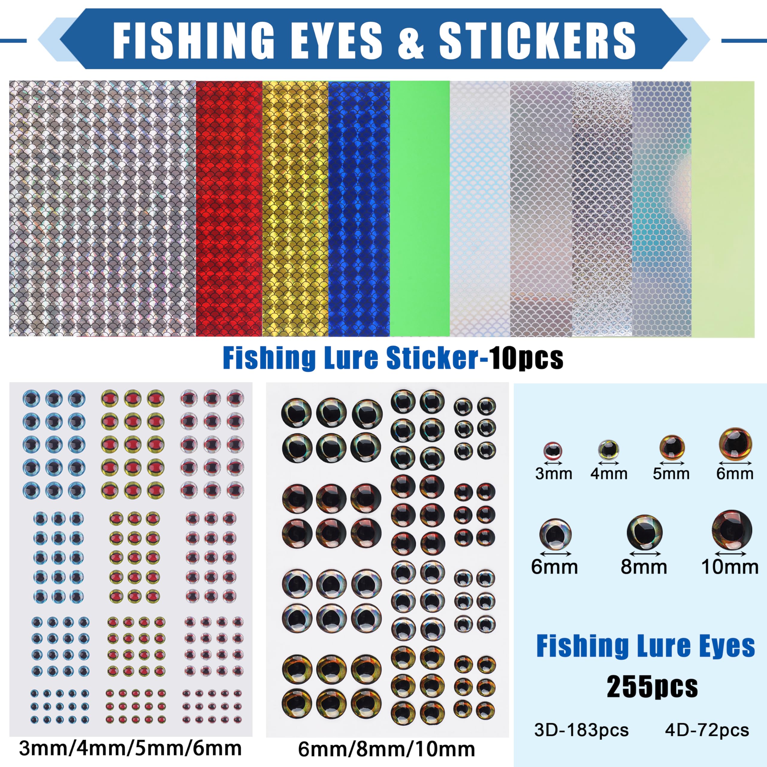 Unlackiertes Angelköder-Set, 375-teilig, blanko, Crankbaits, Elritze, Hartköder-Set, enthält Köderbänder, Augen, Drillingshaken, Spaltringe, Speed-Clips, machen Sie Ihre eigenen Angelköder