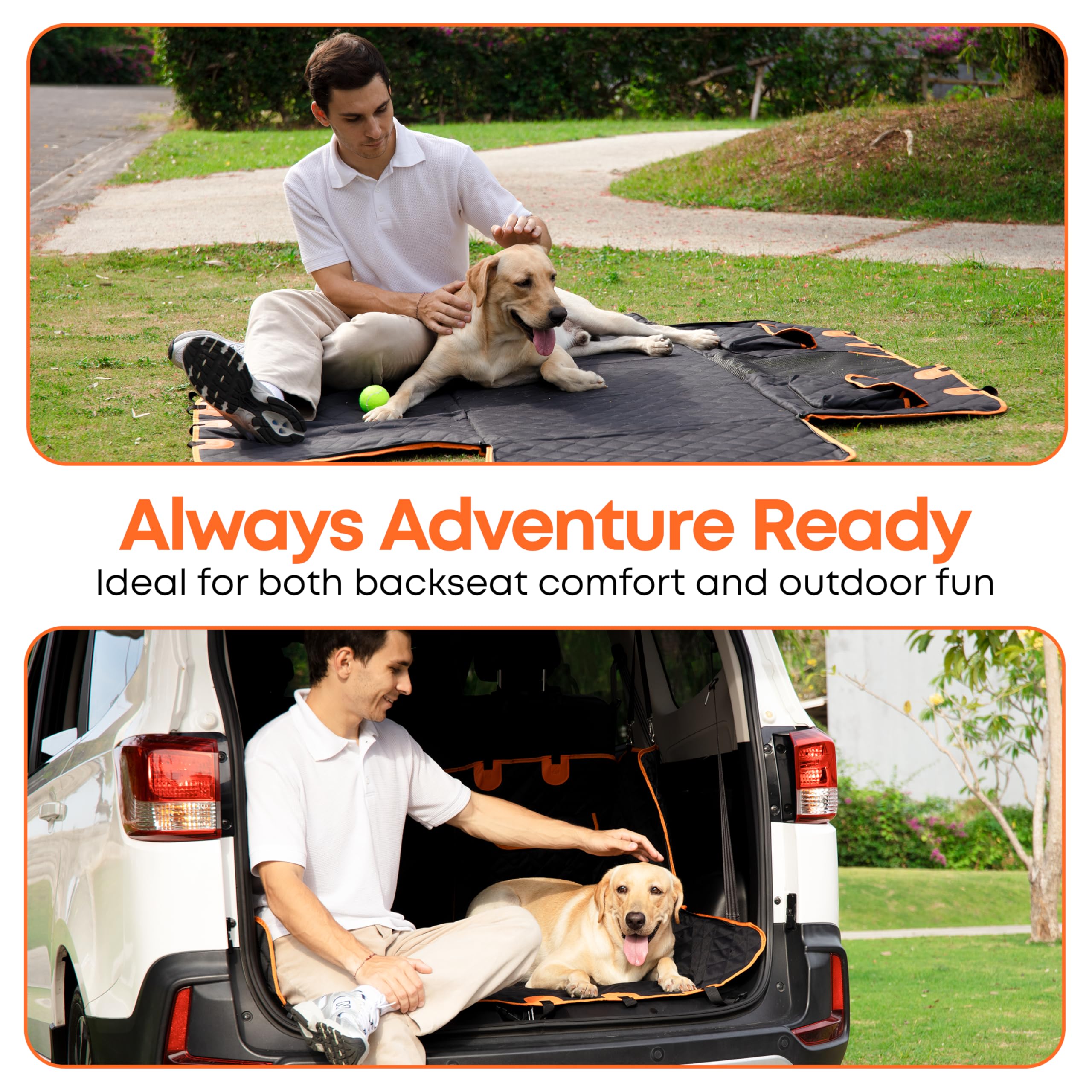 ASHLEY MADDEN Premium Back Seat Extender | Dog Car Seat Cover For Back Seat 100 Waterproof Dog Car Hammock Heavy Duty Nonslip Pet Seat Cover With Mesh Window