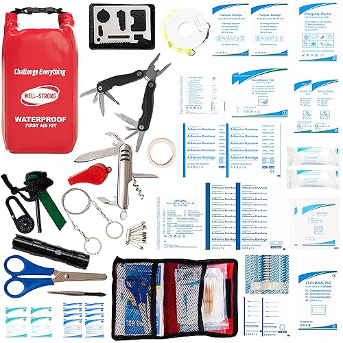 Boat First Aid Kit with Survival Tools, 123pcs Waterproof Emergency