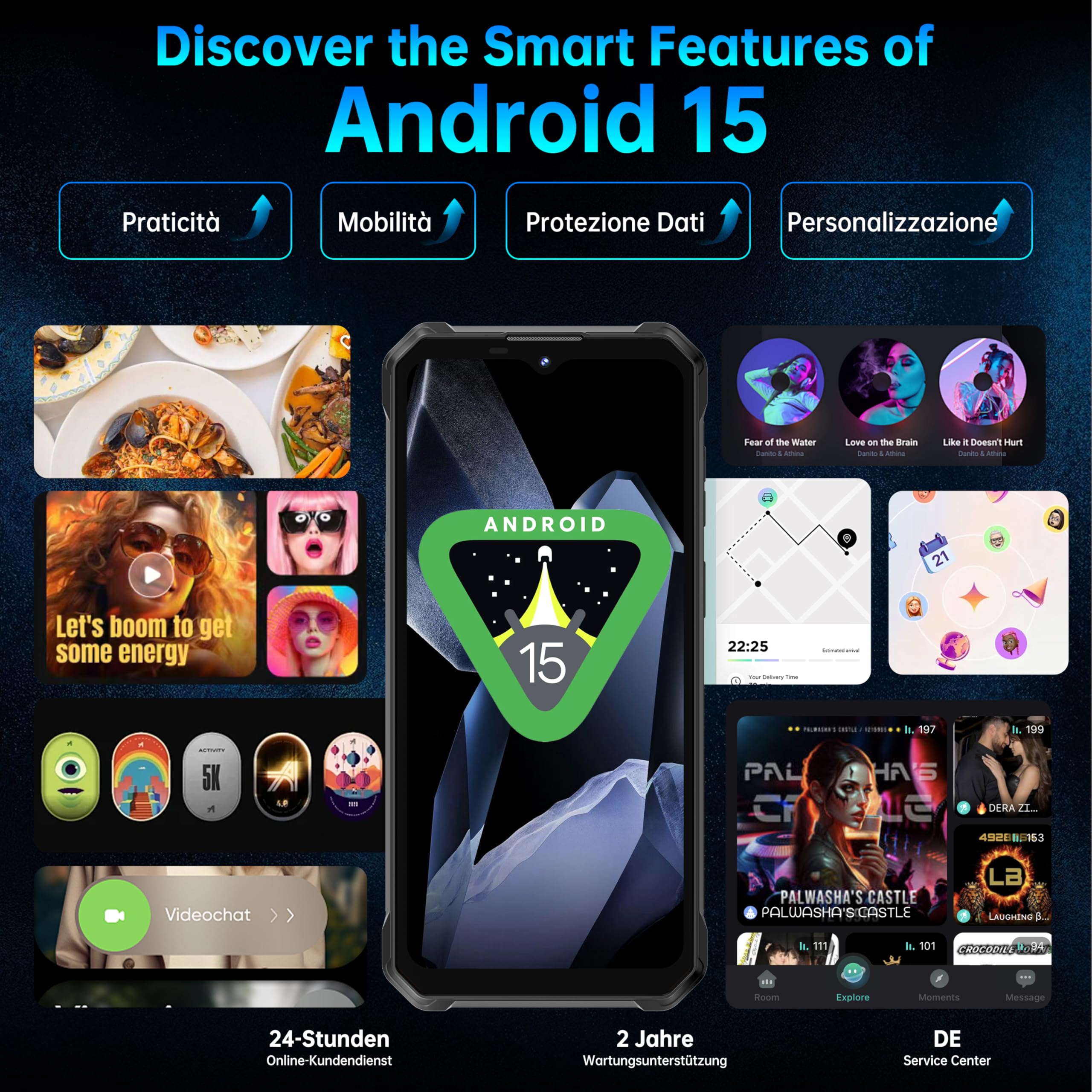 OUKITEL WP53S Rugged Smartphone Andriod 15, 16GB+128GB/1TB Telefono Indistruttibile 11000mAh, 900LM Luce Campeggio, Rugged Phone 128dB Altoparlante, 13MP+5MP, 60Hz 6.52", IP68/69K, Dual SIM/OTG/NFC