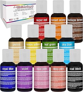 US Cake Supply by Chefmaster, 12 colorantes para alimentos Set de colorantes para pasteles, pasta en gel líquido - ...