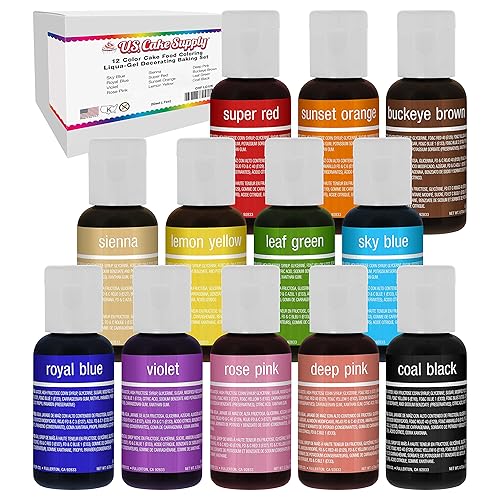 US Cake Supply by Chefmaster 12 colorantes para alimentos Set de colorantes para pasteles pasta en gel líquido - Los 12 colores más populares en 075