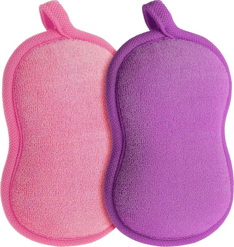 Hpmjz Esponjas de Banho Infantis Roxa e Rosa, Pacote com 2